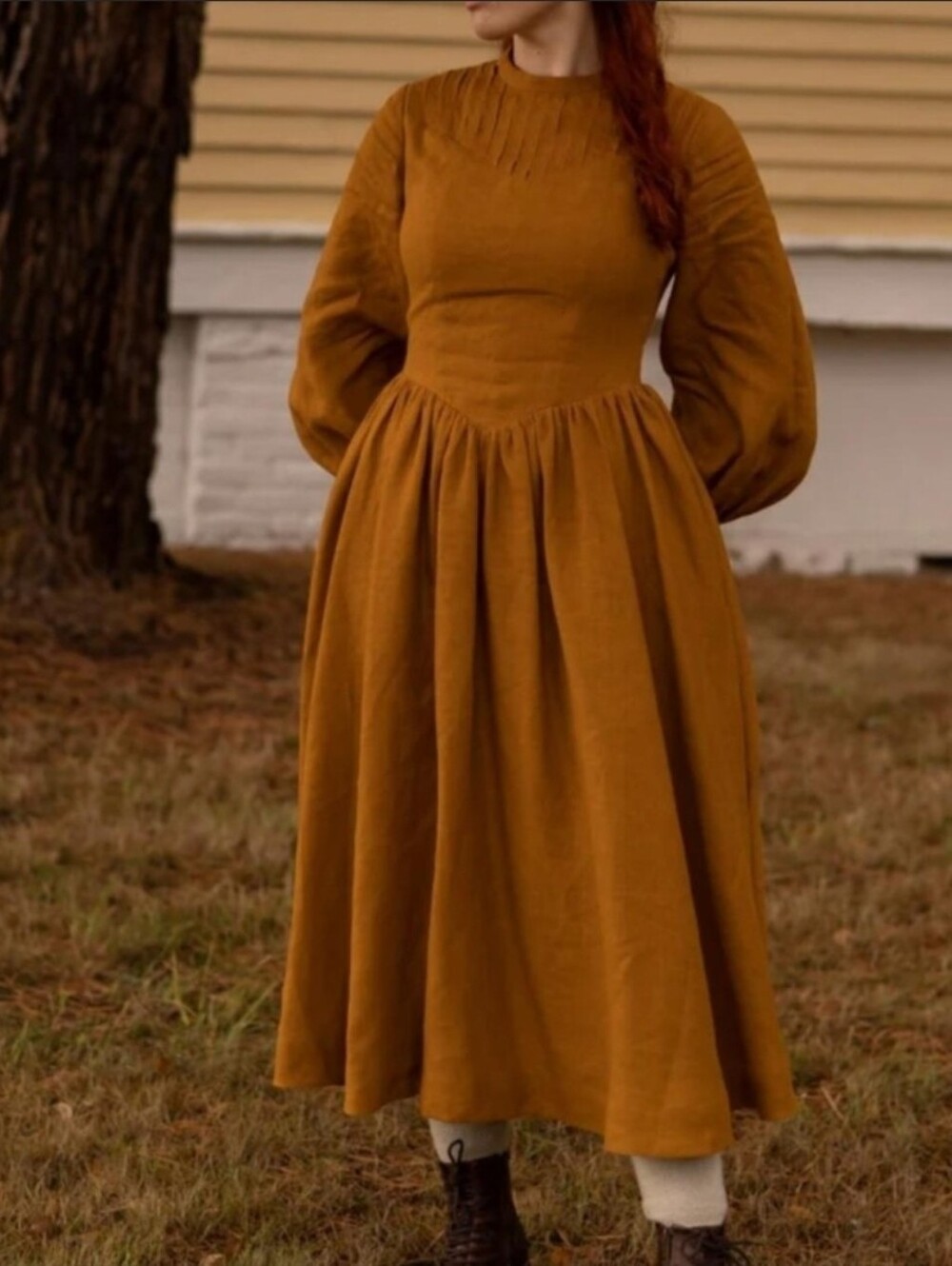 Little Women atelier mustard yellow Jo '23 long sleeve 100% linen cottagecore
